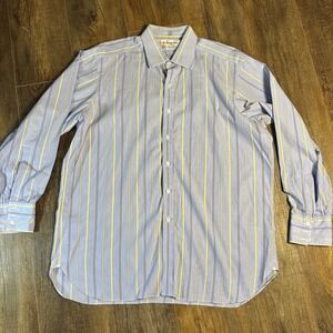 Turnbull & Asser London Men's Dress Shirt Striped Blue Yellow Long Sleeve